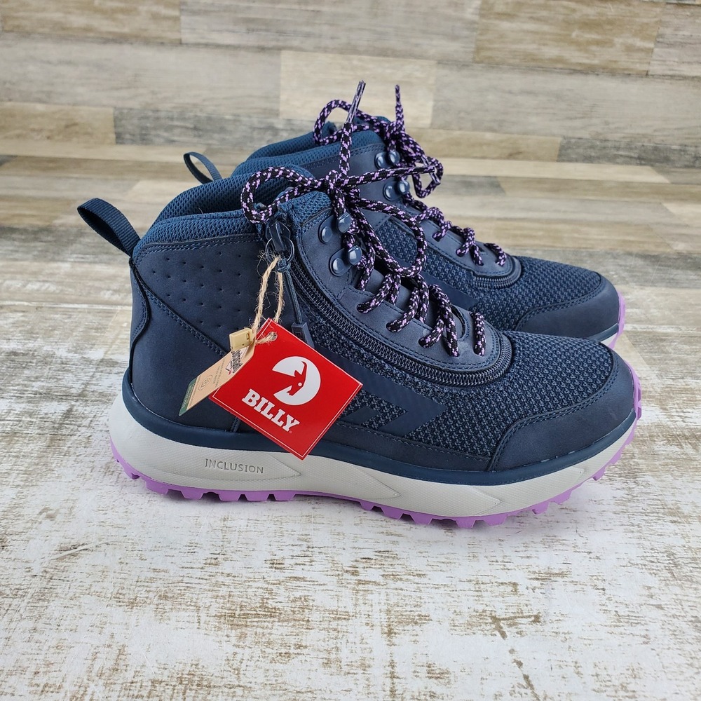 BILLY Inclusion Womens Trail Boot Sz 7.5 Navy Purple Wrap-Around Zipper Footwear
